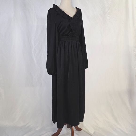 New with Tag Blouson Sleeve Black Ruffled Maxi Dress Size Small - Picture 2 of 6